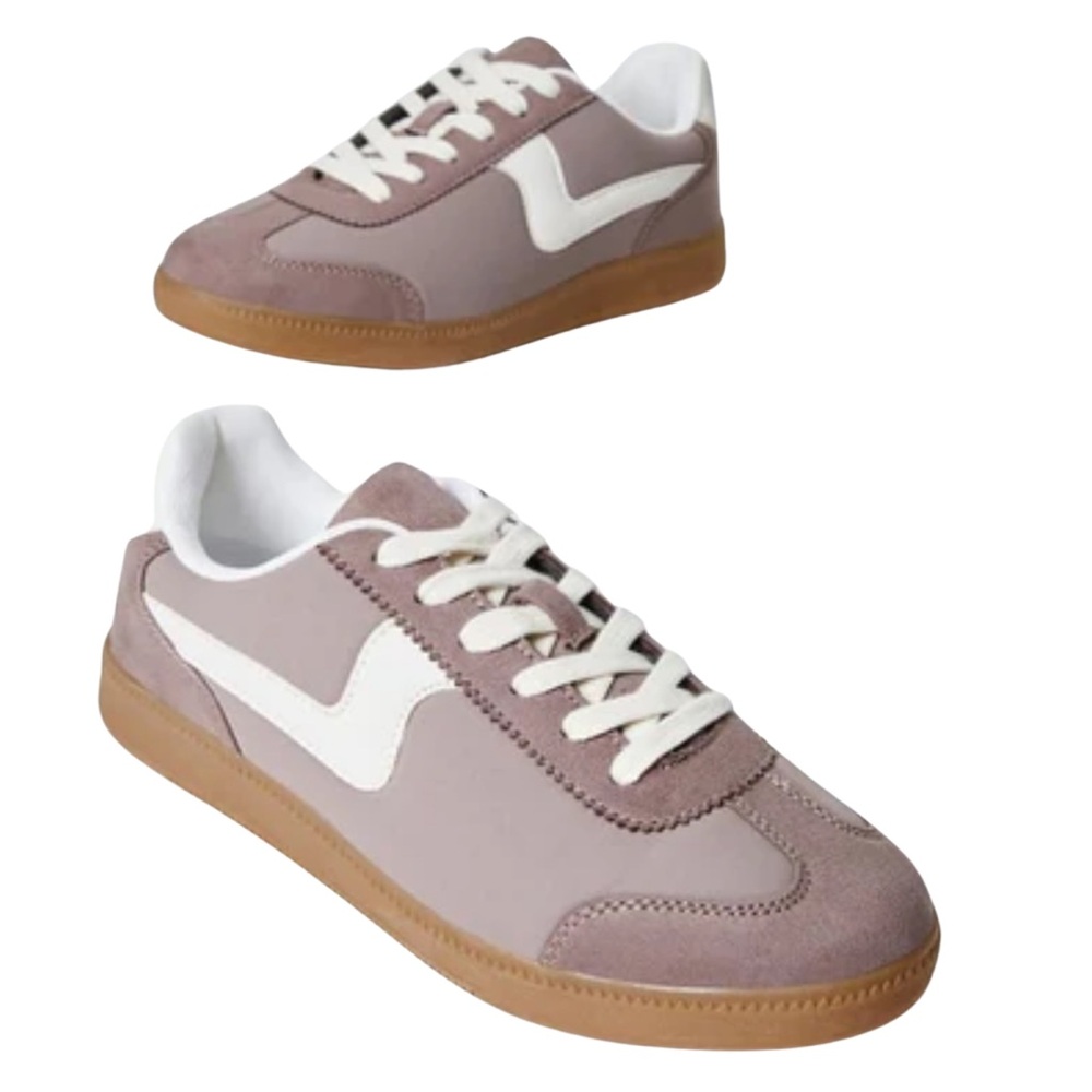 •Court•Mauve Suede Lace-Up Sneakers | Retro Gum Sole Casual Shoes - Picture 7 of 8
